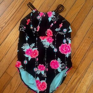 Source Unknown Black and Pink One Piece Swimsuit